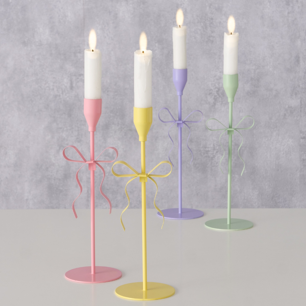 Kerzenhalter mit Schleife – Metall, verschiedene Farben | Boltze Home