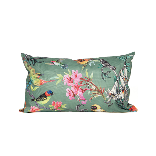 Outdoor-Kissen mit Blüten und Vögeln 30x50 cm