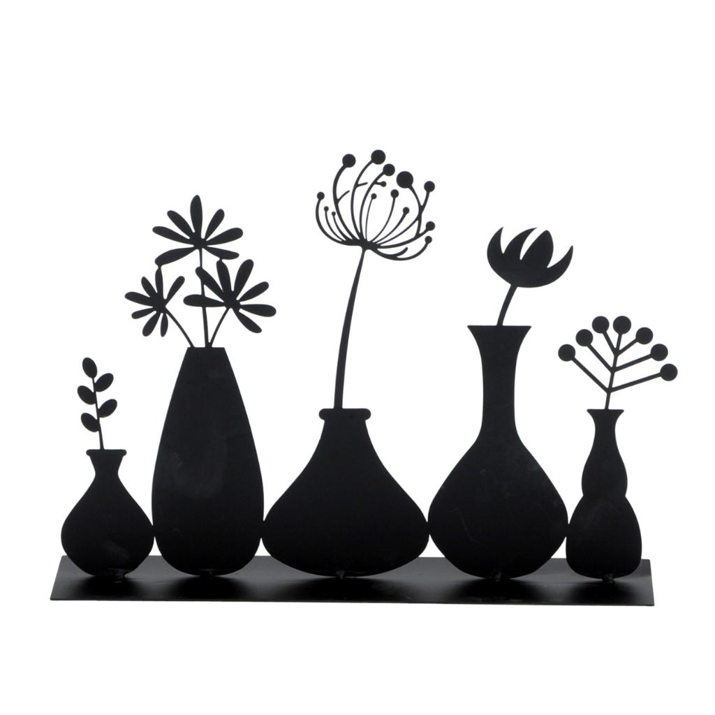 Metallsilhouette Vasen mit Blumen