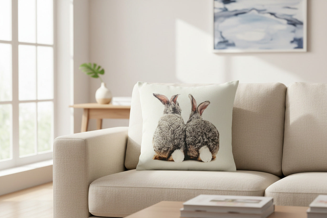 Kissen mit Hasen Print und Schwänzchen 45x45 cm  | CreativHome