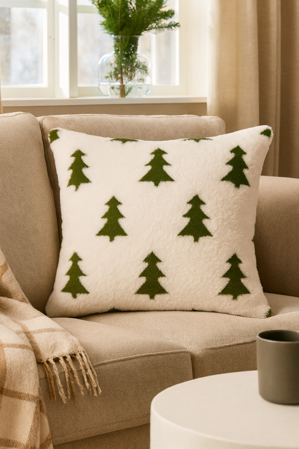 Kuscheliges Dekokissen mit Tannenbaum-Motiv