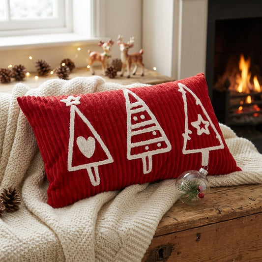 Kuscheliges Dekokissen mit Tannenbaum-Motiv 30x50 cm