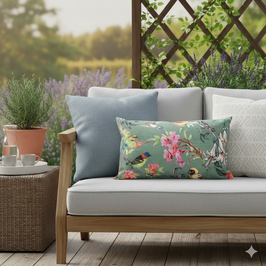 Outdoor-Kissen mit Blüten und Vögeln 30x50 cm | Anna`s Collection