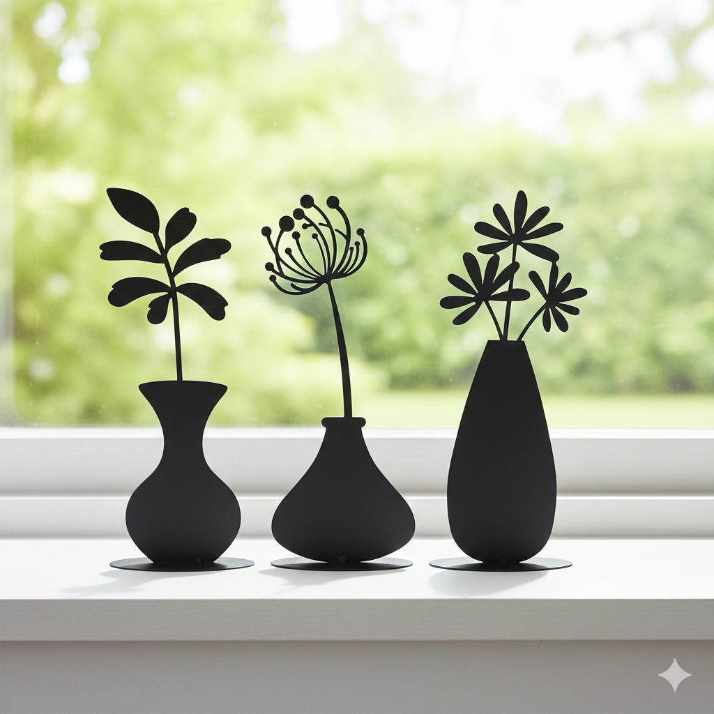 Metallsilhouette Vase mit Blume