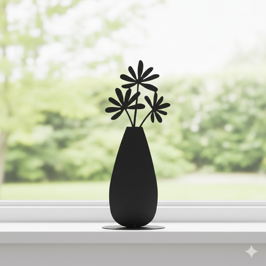 Metallsilhouette Vase mit Blume
