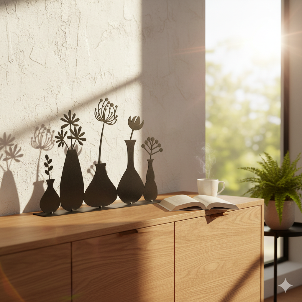 Metallsilhouette Vasen mit Blumen