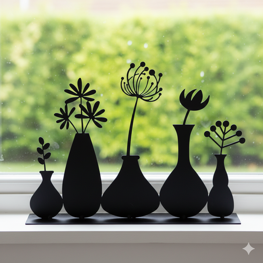 Metallsilhouette Vasen mit Blumen