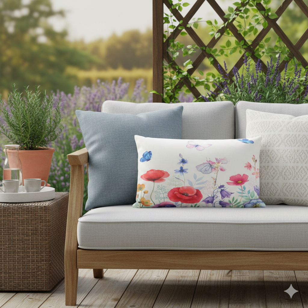 Outdoor-Kissen Feldblumen/Schmetterling 30x50 cm | Anna`s Collection