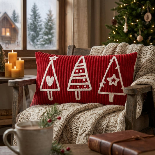 Kuscheliges Dekokissen mit Tannenbaum-Motiv 30x50 cm