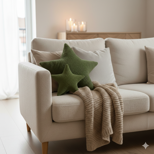 Flauschiges Deko-Kissen in Sternform – dunkelgrün