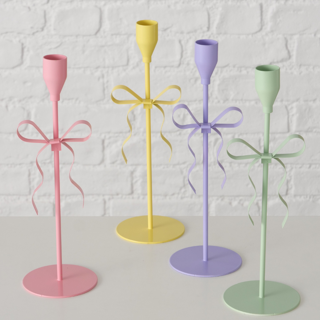 Kerzenhalter mit Schleife – Metall, verschiedene Farben | Boltze Home