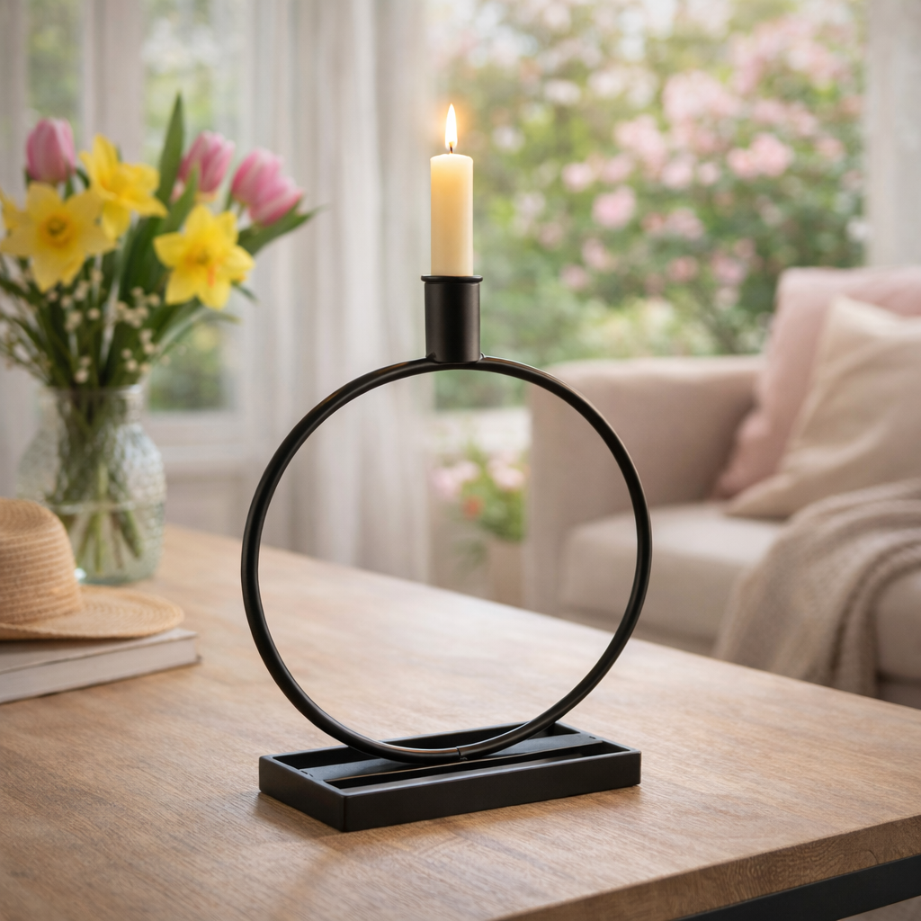 Ring-Kerzenhalter Metall schwarz modern