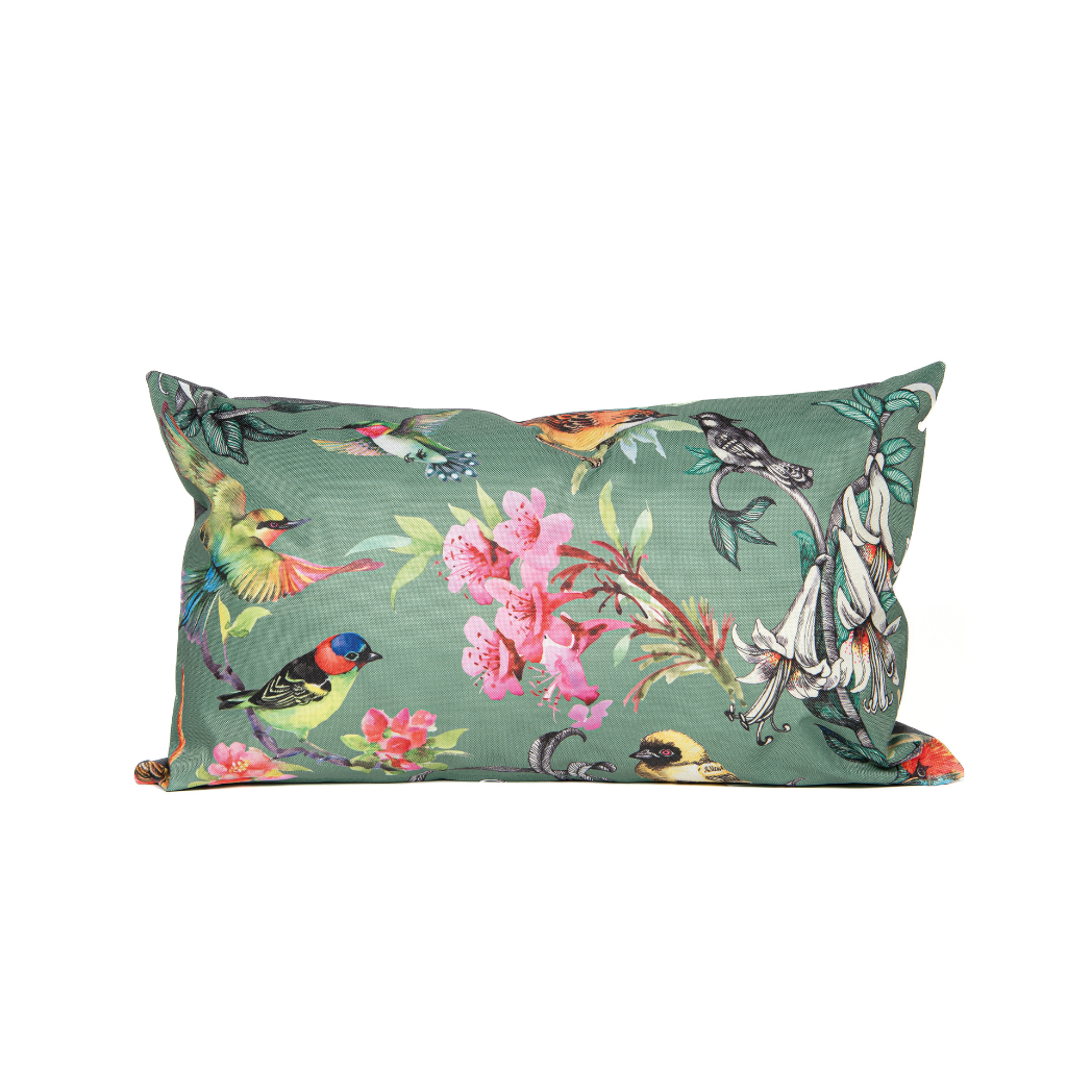 Outdoor-Kissen mit Blüten und Vögeln 30x50 cm