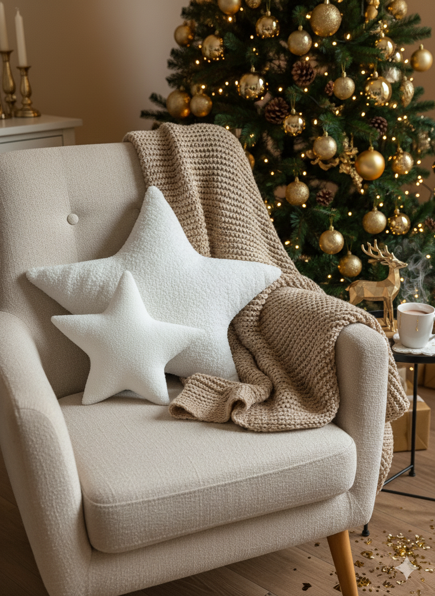 Flauschiges Deko-Kissen in Sternform – weiß