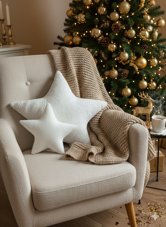 Flauschiges Deko-Kissen in Sternform – weiß